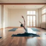 Person practicing Pilates in a bright studio.